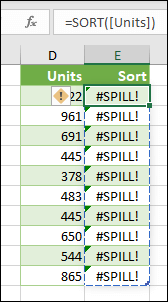 Pogreške #SPILL! pogreška – formula tablice