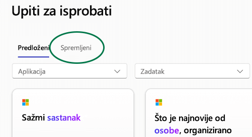 Biblioteka upita za Copilot Lab s istaknutom mogućnošću Spremljeni upiti.