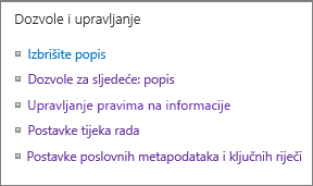 Veze na dozvole popisa i postavke upravljanja