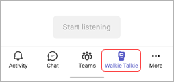 Ikona Walkie Talkie na traci aplikacije Teams