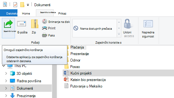 Gdje pronaći gumb Zajedničko korištenje u eksploreru za datoteke na Windows 10