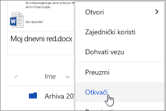 Istaknuta je stavka izbornika upnpin na kontekstnom izborniku datoteke