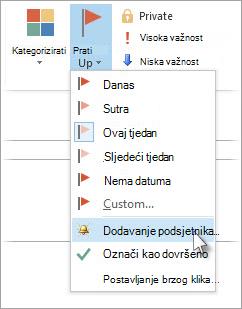 Ako je zadatak već otvoren u vlastitom prozoru, kliknite Zadatak > za daljnji rad > Dodaj podsjetnik.