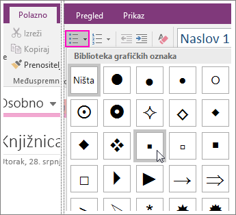 Snimka zaslona dodavanja grafičkih oznaka na stranicu u programu OneNote 2016.