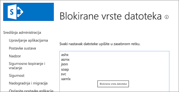 Popis blokiranih datoteka