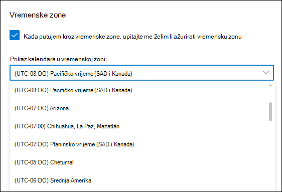 Outlook Web Select Vremenska zona