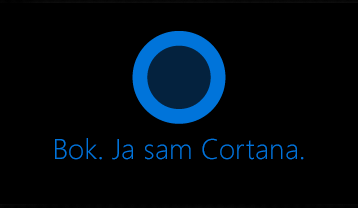 Logotip Cortana i riječi "Bok. Ja sam Cortana. "