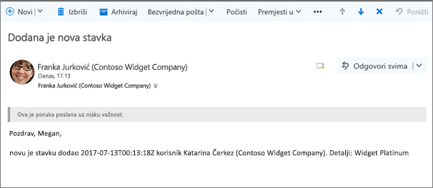 E-pošta koju Microsoft Flow kada je stavka promijenjena