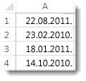 Nesortirani datumi na radnom listu