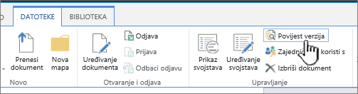 Kartica Datoteka s istaknutom mogućnosti Povijest verzija