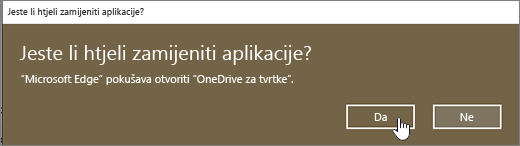 Dijaloški okvir s istaknutom aplikacijom za prijelaz u pregledniku Windows 10