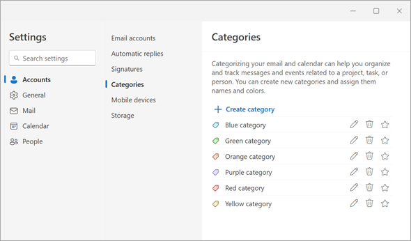 Manage Color Categories panel