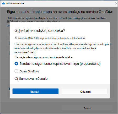 sigurnosno kopiranje snimke zaslona servisa OneDrive za jednu verziju tri