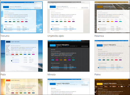 Stranica sustava SharePoint Online koja prikazuje slike predložaka web-mjesta