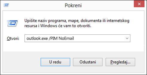 Stvaranje profila bez e-pošte pomoću dijaloškog okvira Pokreni