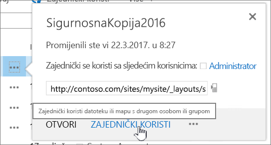 Klik na Zajedničko korištenje na datoteci