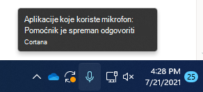 Snimka zaslona ikone mikrofona na taskbari.