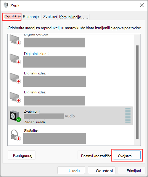 Pristupite svojstvima izlaznih audiouređaja u Windows 11 Zvuk Postavke.