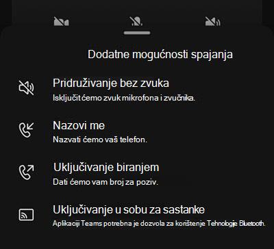 Na zaslonu za uključivanje u mobilni sastanak odaberite izvor zvuka.