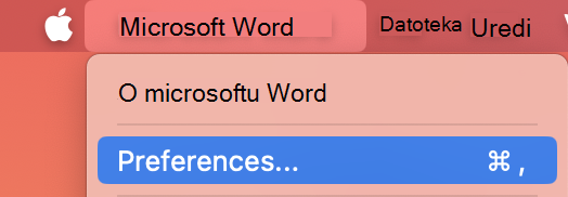 Word preferences menu