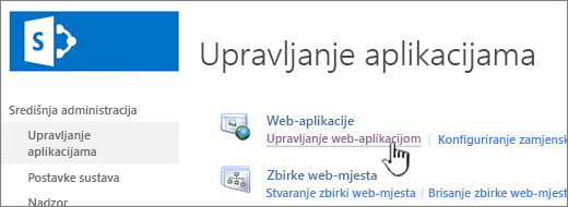 Otvaranje postavki web-aplikacije