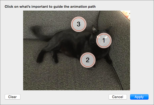 Pokazuje fotografiju s nekoliko numeriranih točki interesa koje će se koristiti u animiranoj pozadini u programu PowerPoint.