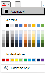 Izbornik boja fonta u programu Outlook.