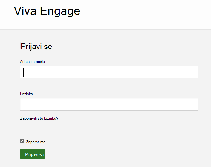 Snimka zaslona prikazuje zaslon na kojem unosite adresu e-pošte i lozinku povezanu s Viva Engage računom.
