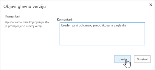 Ispunite komentar i kliknite U redu