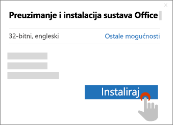 Pokazuje Install ikonu u Preuzmi sustav Office dijaloškom okviru