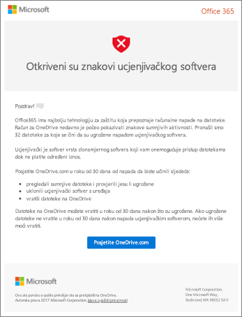 Snimka zaslona s Microsoftovom adresom e-pošte za otkrivanje ucjenjivačkog softvera