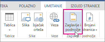 Image of Header & Footer button in Word Online