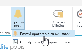 SharePoint 2016 Postavi upozorenje na stavku s odabranom stavkom