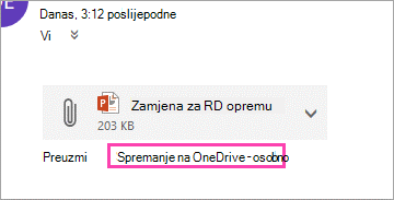 Preuzmite vezu za spremanje privitka na OneDrive.