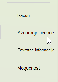 Pomoću gumba Ažuriraj licencu provjerite licencu za Microsoft 365.