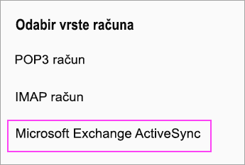 Odaberite Microsoft Exchange ActiveSync