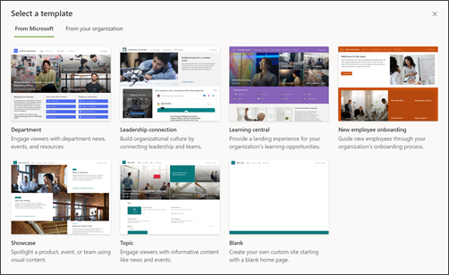 Slika odabira predloška web-mjesta sustava SharePoint