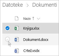Snimka zaslona na kojoj je prikazan odabir datoteke na servisu OneDrive u prikazu popisa