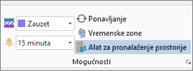 Gumb Alat za pronalaženje prostorije u programu Outlook 2013