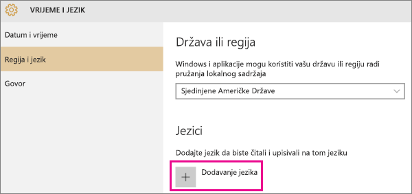 Dodavanje jezika u sustavu Windows 10