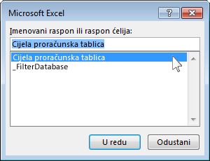 Dijaloški okvir programa Microsoft Excel u programu Word