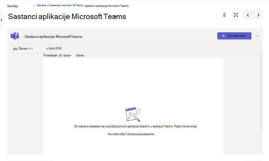 Snimka zaslona D2L Brightspace LMS-a s modalnim otvorenim dodavanjem mogućnosti Dodaj aktivnost s dodavanjem aktivnosti sastanaka u aplikaciji Microsoft Teams.