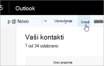 Snimka zaslona s gumbom Uređivanje na navigacijskoj traci programa Outlook.