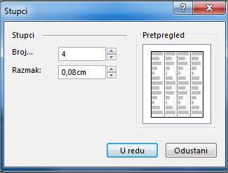 Snimka zaslona s postavkom Alati za tekstne okvire – Više stupaca u programu Publisher.