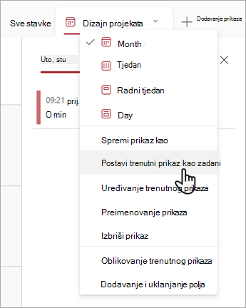 Snimka zaslona koja pokazuje kako odabrati naredbu Postavi trenutni prikaz kao zadani u Lists.