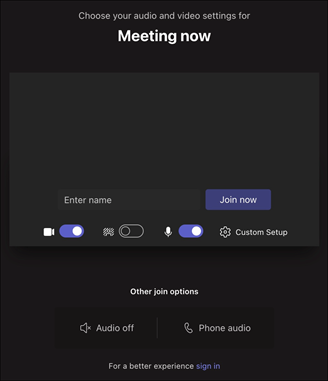 Prozor pridruživanja sastanku u aplikaciji Teams