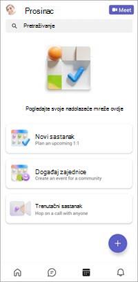 Zaslon besplatnog mobilnog kalendara aplikacije Teams