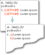 polja listnum koja se koriste za stvaranje slova u istim recima kao brojevi