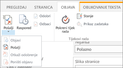 Pošalji, objavi gumbe na kartici objavi u načinu za uređivanje.