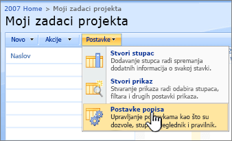 Na gumbima postavke kliknite postavke popisa.